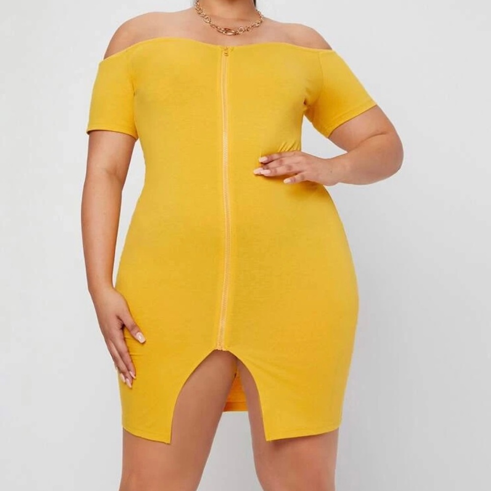 Mustard front Zipper Up Bodycon dress